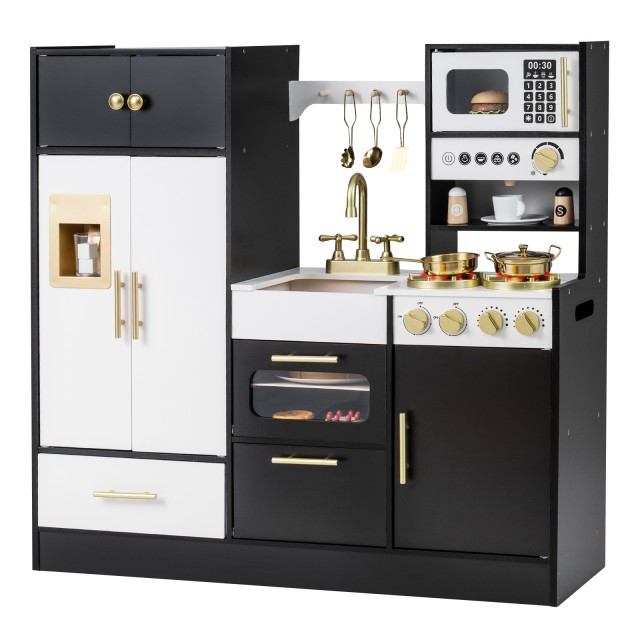 Costway Παιδική ξύλινη κουζίνα παιχνιδιού με φως και ήχο, εστία, νεροχύτη και βρύση, 89,5 x 29 x 92,5 cm TP10291DK