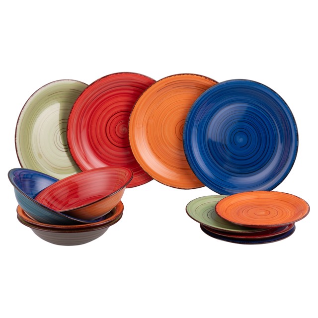 Galileo Σετ πιάτων 12 τεμαχίων σε χειροποίητη ζωγραφιστή πέτρα για 4 διαφορετικές θέσεις τραπεζιού BiCancun 5921443