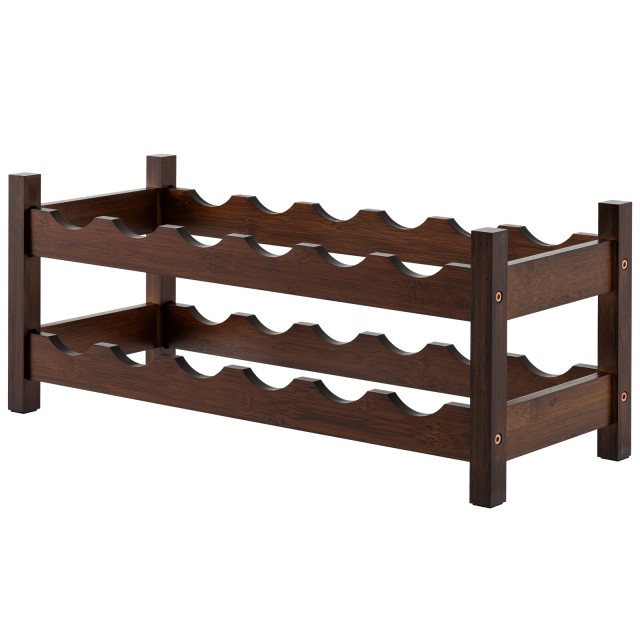 Costway Μπαμπού Ραφιέρα Κρασιών για 12 Μπουκάλια με 2 Ράφια για Κελάρι, Καφέ KC57136CF