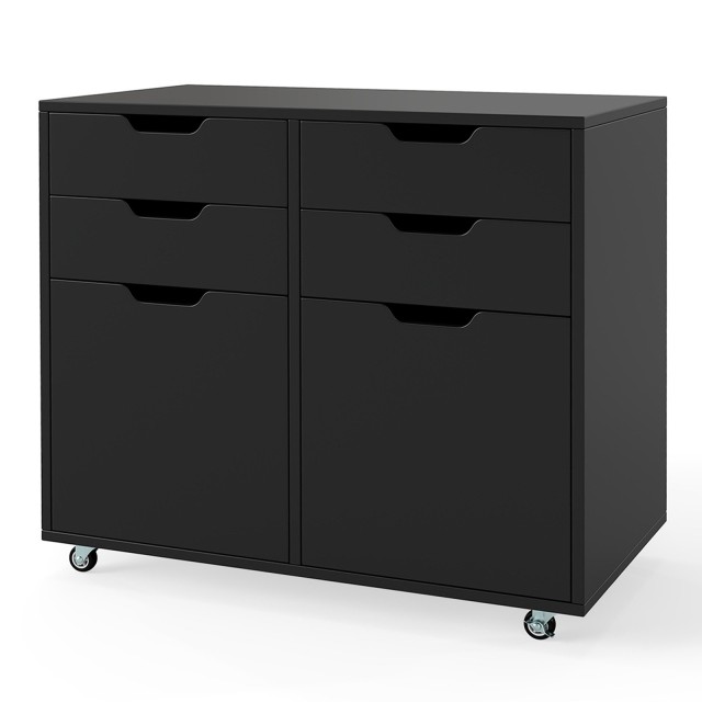 Costway Μαύρο Κινητό Ντουλάπι με 4 Συρτάρια και 2 Πόρτες για Αρχεία JV12025DK