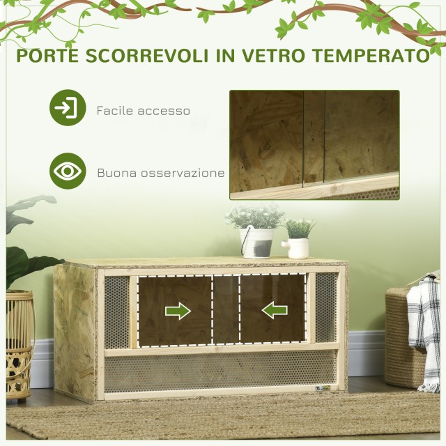 Ξύλινο Ενυδρείο για Ερπετά / Terrarium  με Συρόμενες Γυάλινες Πόρτες και Δικτυωτά Πάνελ 40x80x40cm  D40-027V00ND PawHut