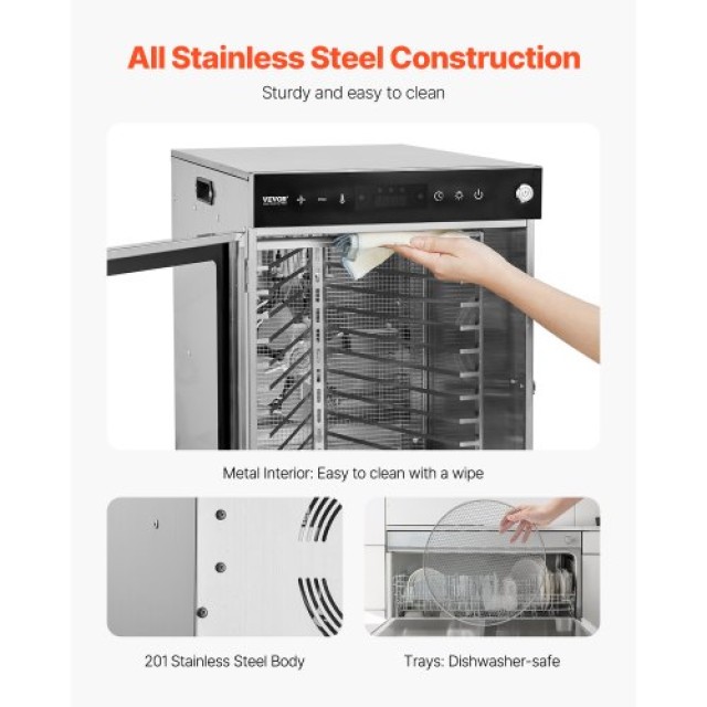 VEVOR Αποξηραντής Τροφίμων 12 Δίσκων Ανοξείδωτος 800W SGHGJ800W12CKZAQ8V2