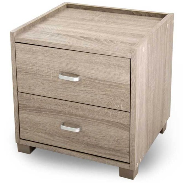 BAKAJI Κομοδίνο Ντουλάπι Συρταριέρα 2 Συρτάρια Μοντέρνος Σχεδιασμός MDF Δρυς 02814567