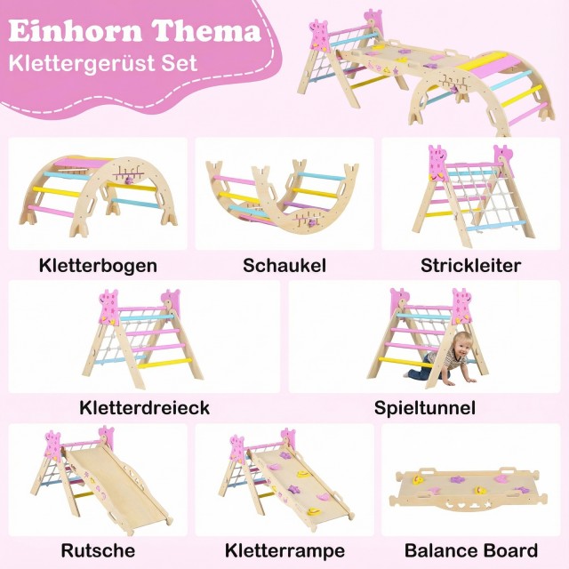 Costway Μοντεσσόρι Ξύλινο Σετ Αναρρίχησης: Δίπλωμα Τριγώνου & Ράμπα Τόξου Αναρρίχησης - Φυσικό + Μακαρόν TS10322MC