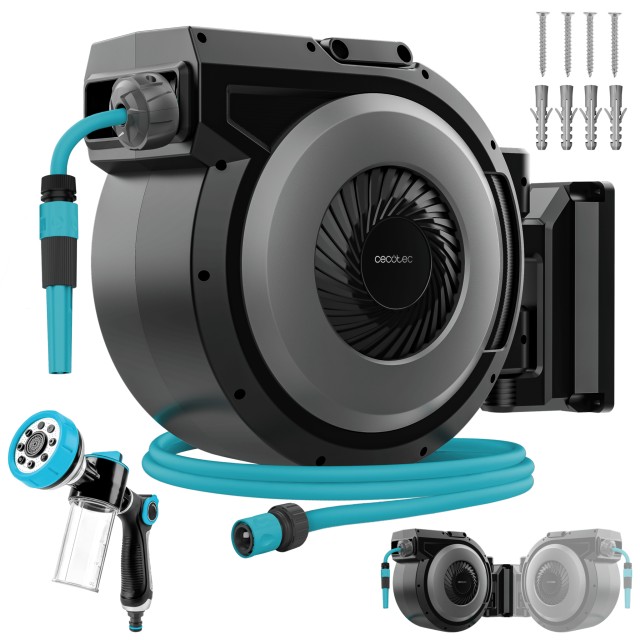 Cecotec Ανέμη Λάστιχου 20 μ. HydroShell 200 Pro με αυτόματη επαναφορά SlowReturn και Smooth Technology, φορητό, με πιστόλι ψεκασμού, δοχείο σαπουνιού και 8 λειτουργίες CEC-114306