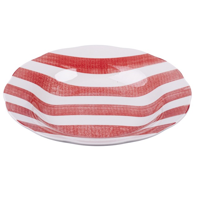 Villa DEste  Σετ 6τμχ Ρηχό πιάτο από πορσελάνη με κυματιστό χείλος, με διακόσμηση σε κόκκινες ρίγες Versilia 5922177