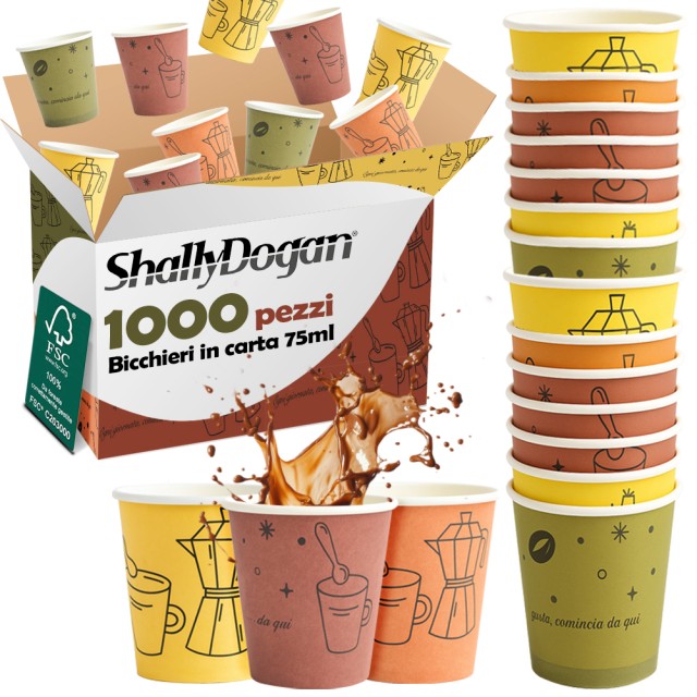 Shally Dogan 1000 Ποτηράκια Καφέ Μιας Χρήσης με Διακόσμηση Moka 75ml Χρήση και Απόρριψη 02001579