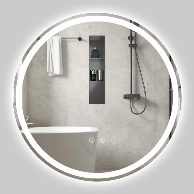 Costway Στρογγυλός LED καθρέφτης μπάνιου με ρυθμιζόμενη φωτεινότητα, 70 εκ x 70 εκ x 2,8 εκ BA8429