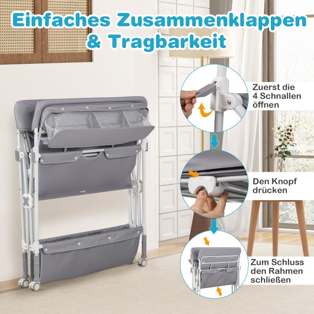 Costway Φορητή Αλλαξιέρα με Ρόδες και Ρυθμιζόμενο Ύψος σε Γκρι Χρώμα AC10029GR