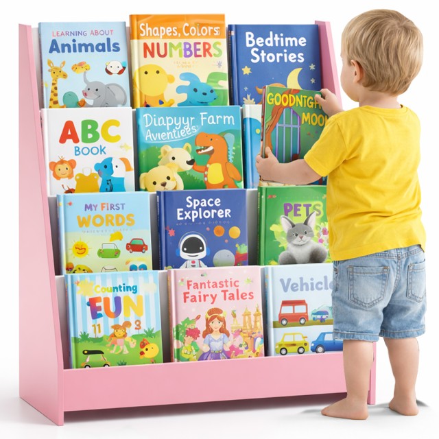 BAKAJI Ροζ Βιβλιοθήκη Μοντεσσοριανού Στυλ από Ξύλο για Παιδιά, Διάστασης 80x30x88cm 02001944