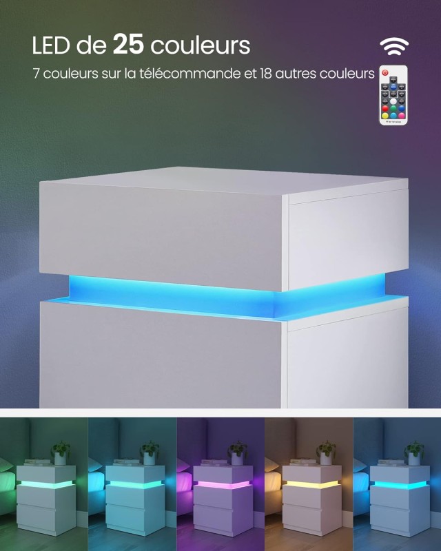 Κομοδίνο με LED Φωτισμό & 3 Συρτάρια – 35 x 40 x 55cm Λευκό LET630T10V1 VASAGLE