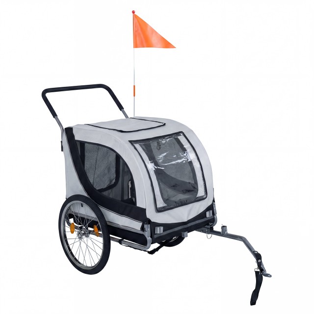 Costway 2 σε 1 Ποδηλατικό Τρέιλερ και Καρότσι Σκύλου με Άνοιγμα Οροφής έως 80 kg και Universal Σύνδεσμο Ποδηλάτου, 109 x 70 x 159 cm PW10167WH