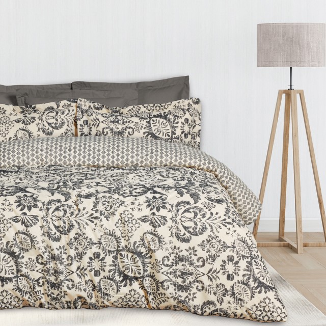 DAS HOME Σετ Υπέρδιπλων Σεντονιών Happy  σε Μαύρο και Taupe 502108209677