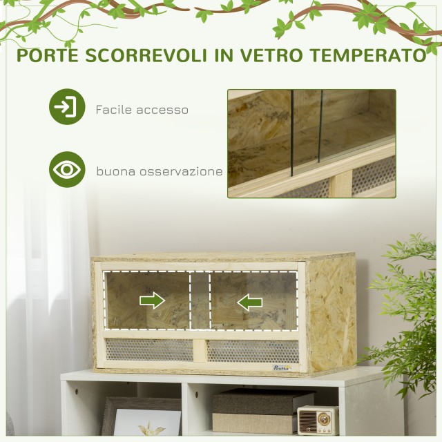 Ξύλινο Ενυδρείο για Ερπετά / Terrarium με Συρόμενες Γυάλινες Πόρτες και Πάνελ με Δίχτυ 60x29.5x29.5cm D40-028V00ND PawHut