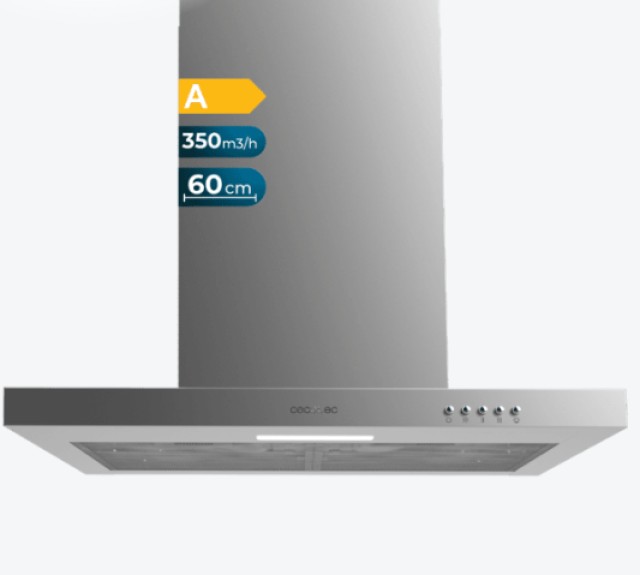 Απορροφητήρας Bolero Flux TM 603500 Inox B – 60 cm, 350 m³/h, Ενεργειακή Κλάση A CEC-02876 Cecotec