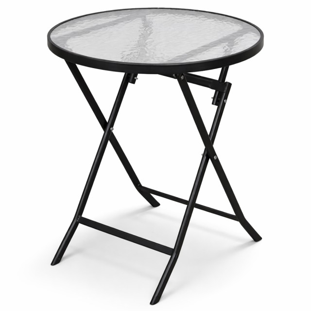 BAKAJI Στρογγυλό Πτυσσόμενο Τραπέζι με Μαύρο Σκελετό και Γυάλινη Επιφάνεια 60x60x71εκ. 02002186