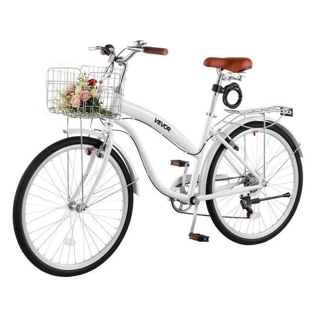 VEVOR Γυναικείο Ποδήλατο Beach Cruiser 66 cm, 7 Ταχυτήτων, Λευκό SGXYJZXCBSSGZVMXW001V0