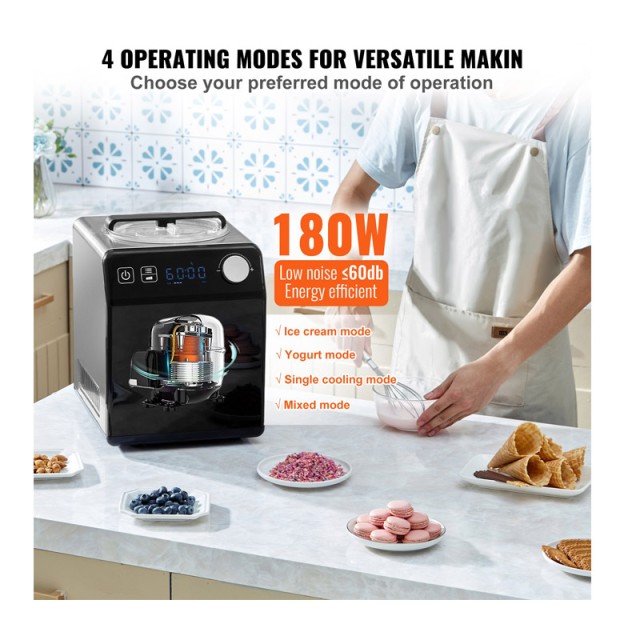 Αυτόματη Παγωτομηχανή και Γιαουρτομηχανή με Λειτουργία Ψύξης 2 Lt 180 W VEVOR JYBQLJ2KTYSJ5Z1R6V2