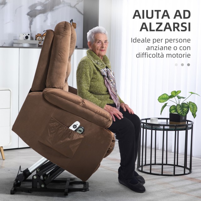 HOMCOM Relaxing Lift Chair, Ανακλινόμενη, Μασάζ και Θερμαινόμενη σε Βελούδινο, Καφέ 713-160V90DR