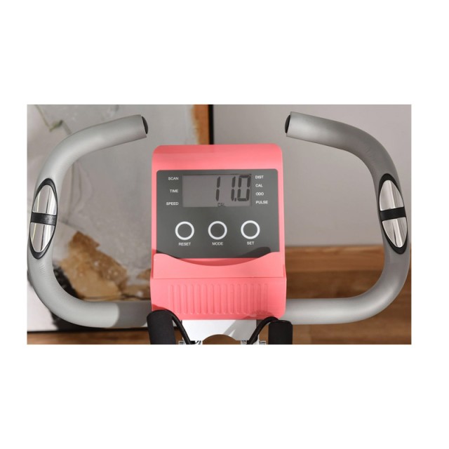 Αναδιπλούμενο Μαγνητικό Ποδήλατο Γυμναστικής με Ιμάντες Αντίστασης Χρώματος Ροζ HOMCOM A90-196PK