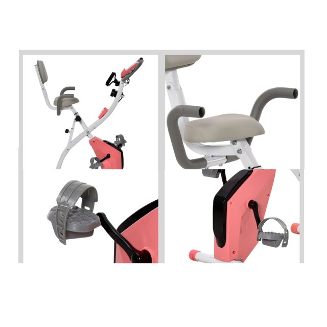 Αναδιπλούμενο Μαγνητικό Ποδήλατο Γυμναστικής με Ιμάντες Αντίστασης Χρώματος Ροζ HOMCOM A90-196PK