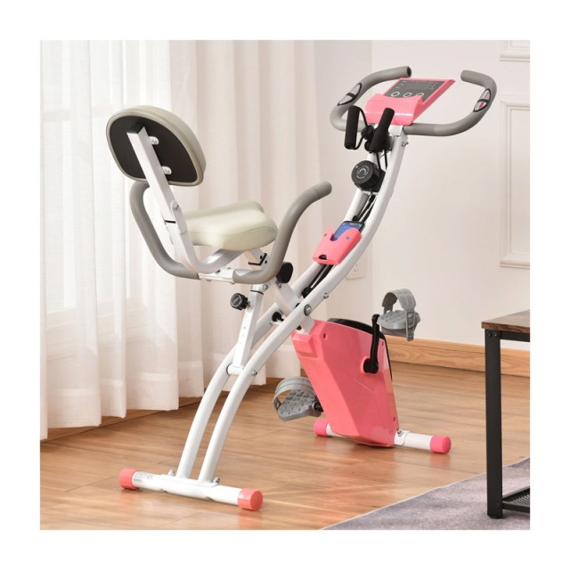 Αναδιπλούμενο Μαγνητικό Ποδήλατο Γυμναστικής με Ιμάντες Αντίστασης Χρώματος Ροζ HOMCOM A90-196PK