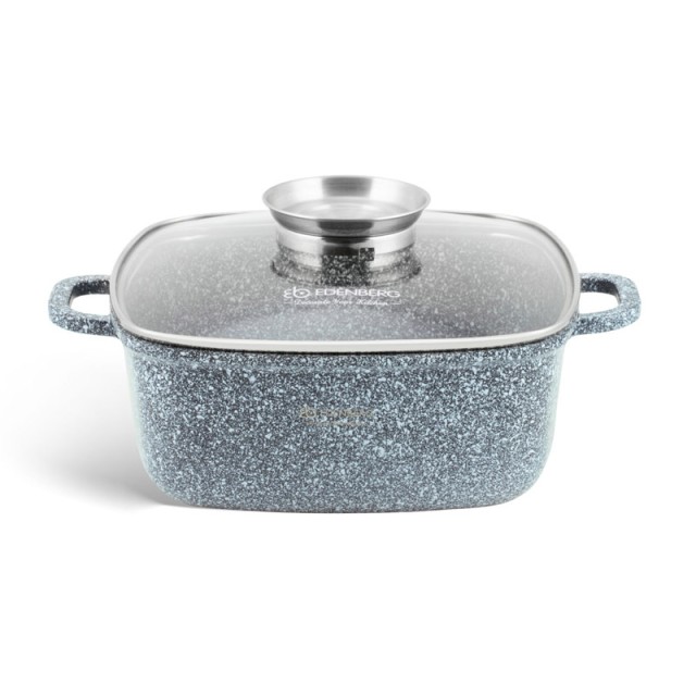 Αντικολλητική Τετράγωνη Κατσαρόλα 24 cm με Κεραμική-Γρανίτη Επίστρωση και Γυάλινο Καπάκι 4.4 Lt Edenberg EB-8002