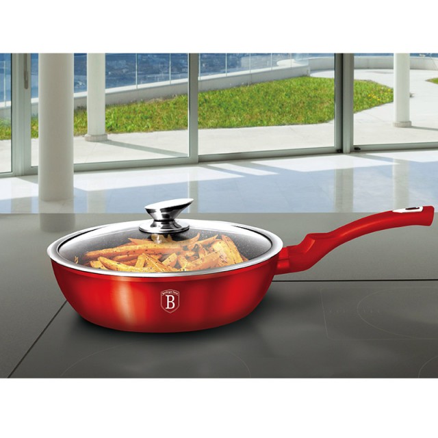Αντικολλητικό Βαθύ Τηγάνι 24 cm με Γυάλινο Καπάκι Berlinger Haus Burgundy Metallic Line BH-1259N