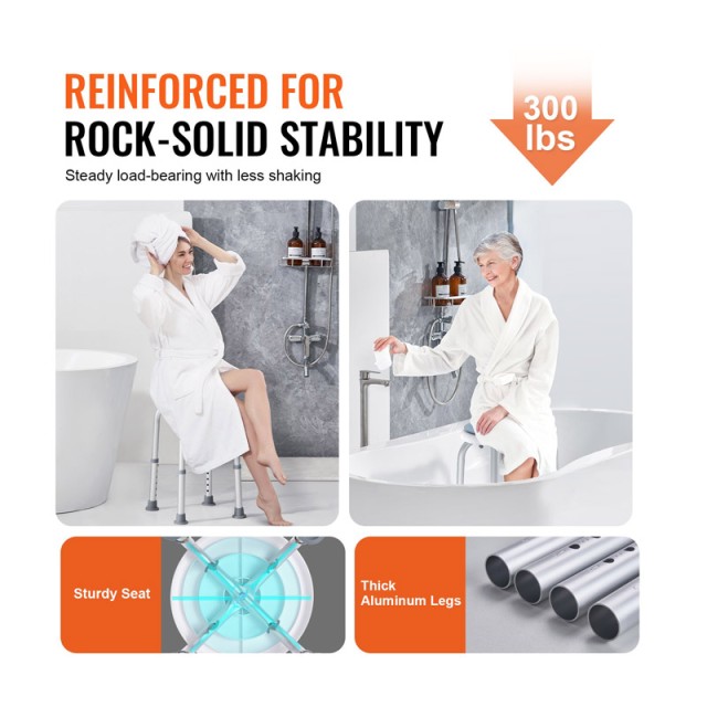 Αντιολισθητικό Περιστρεφόμενο και Ρυθμιζόμενο Σκαμπό Μπάνιου 320 x 320 x 360-485 mm VEVOR QTLYZYYXFSLHE5HTXV0