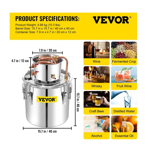 Αποστακτήρας Αλκοόλ από Ανοξείδωτο Ατσάλι 50 Lt με Αντλία Νερού VEVOR ZLQDLNTDBO50LUXNMV2