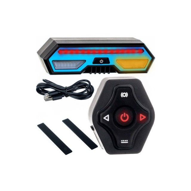 Ασύρματο Επαναφορτιζόμενο Οπίσθιο Φανάρι Ποδηλάτου LED Stop - Αριστερό Φλας - Δεξί Φλας με Χειριστήριο Τιμονιού SPM 12045