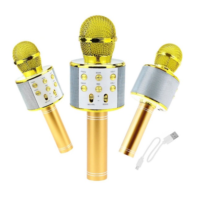 Ασύρματο Μικρόφωνο Καραόκε Bluetooth με Ενσωματωμένο Ηχείο Χρώματος Χρυσό SPM WS858-Gold