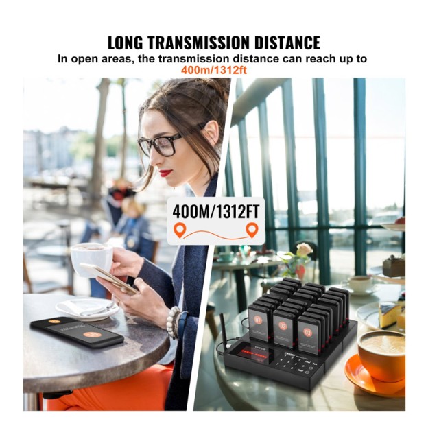 Ασύρματο Σύστημα Ειδοποίησης Έτοιμης Παραγγελίας Πελατών για Εστιατόρια με 998 Κανάλια και 24 Συσκευές VEVOR DCPQCQDRCPFXR4K62V2