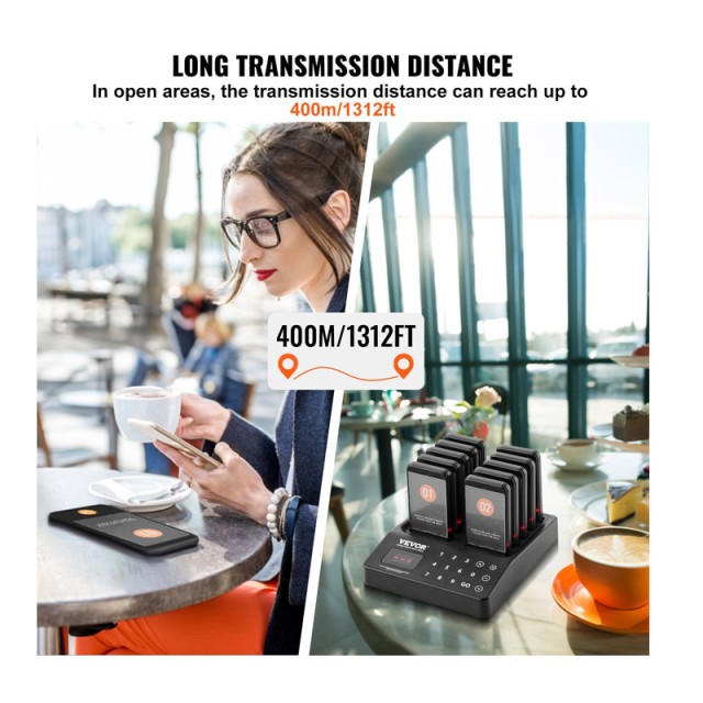 Ασύρματο Σύστημα Ειδοποίησης Έτοιμης Παραγγελίας Πελατών για Εστιατόρια με 998 Κανάλια και 20 Συσκευές VEVOR DCPQCQDRCPFX0K4QAV2