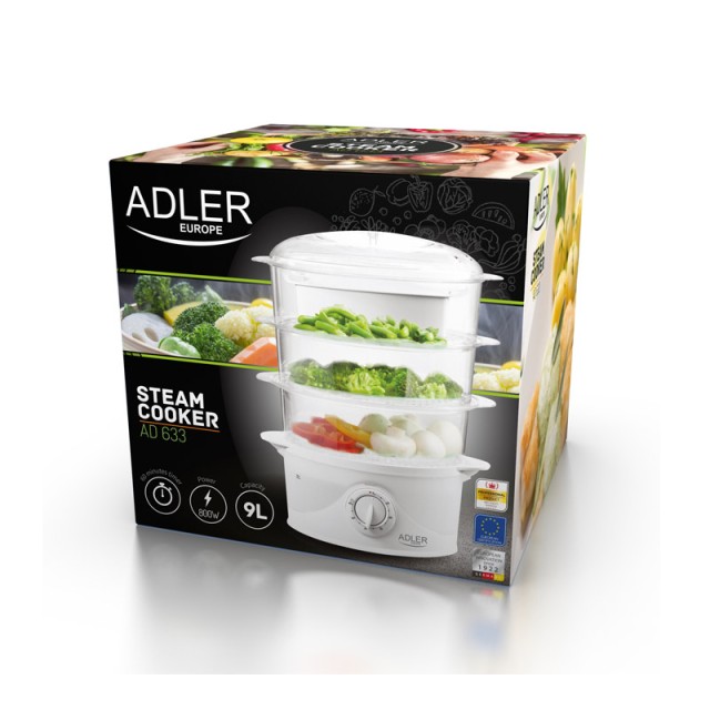 Ατμομάγειρας 3 Επιπέδων 9 Lt 800 W Adler AD-633
