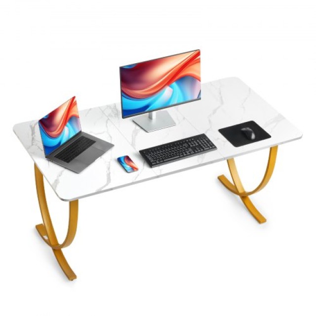 VEVOR Γραφείο Υπολογιστή  160x80 cm, Λευκός Επιφάνεια με Χρυσά Πόδια, Ικανότητα Φορτίου 158 kg GDJXBGZJYK6357Y0X001V0
