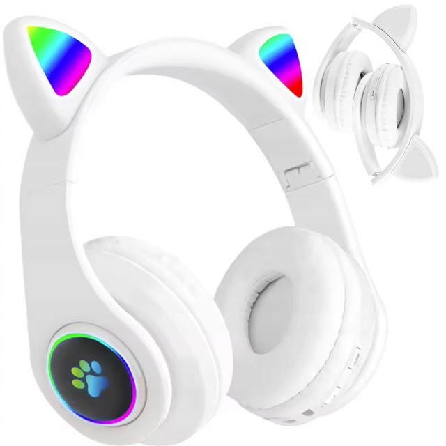 Verk Group Ασύρματα Ακουστικά Bluetooth με FM Radio, MP3 και LED Φωτισμό, Λευκά 5907451355657
