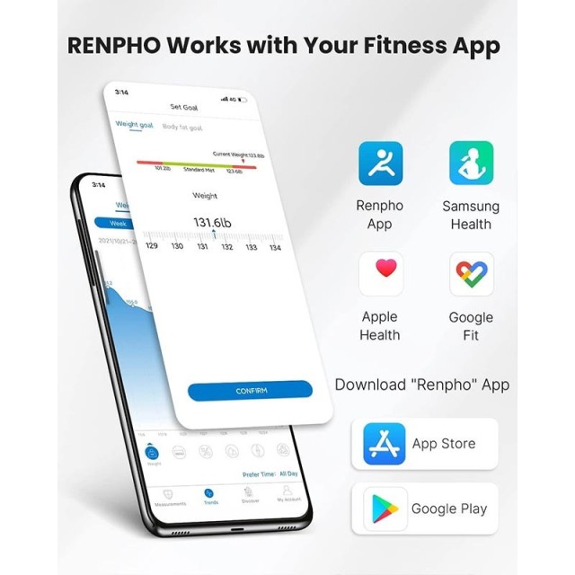 Renpho Smart Ζυγαριά 180kg με Λιπομετρητή & Bluetooth Λευκή 26M ES-26M-WH-N1