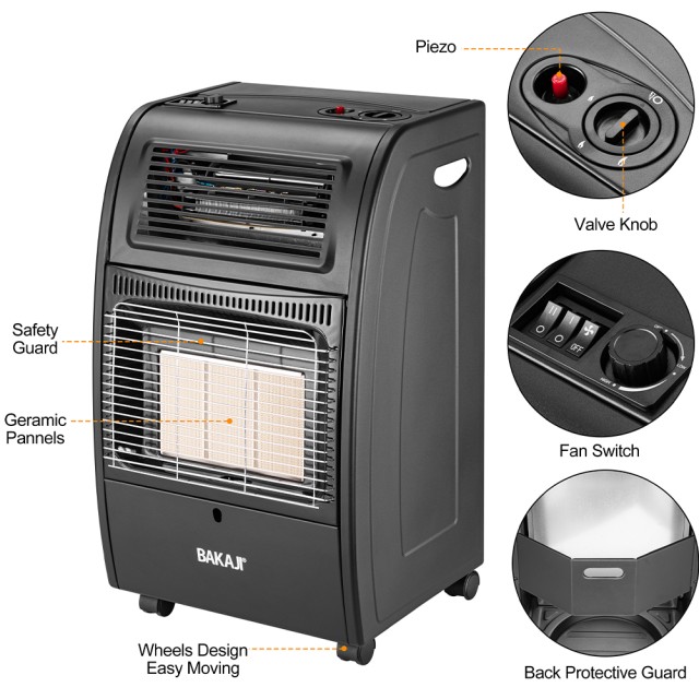 BAKAJI Φορητή Σόμπα Αερίου 2σε1 σε Μαύρο Μέταλλο Θερμοσόμπα Υπέρυθρων 3 στοιχείων GH09 02839770
