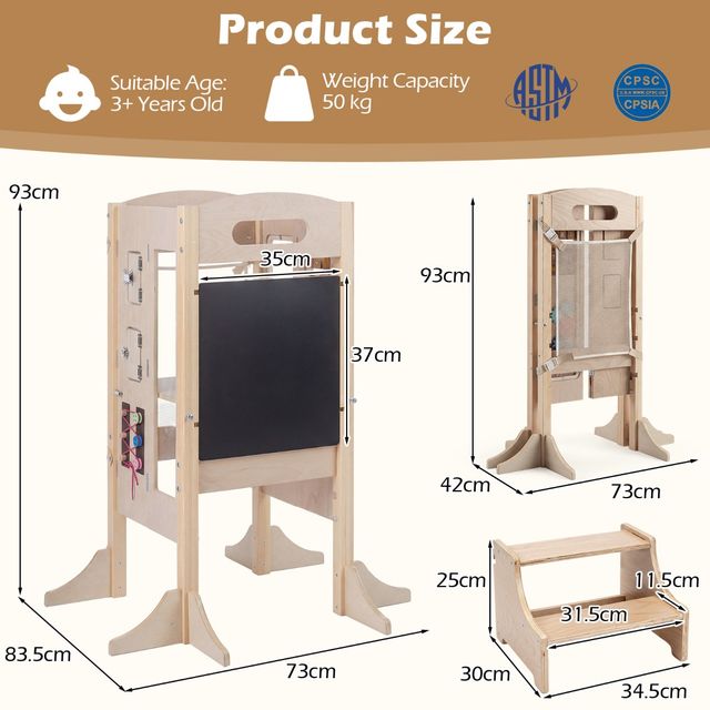 Costway Πτυσσόμενο ξύλινο σκαλοπάτι για νήπια 2 επιπέδων για κουζίνα HY10399