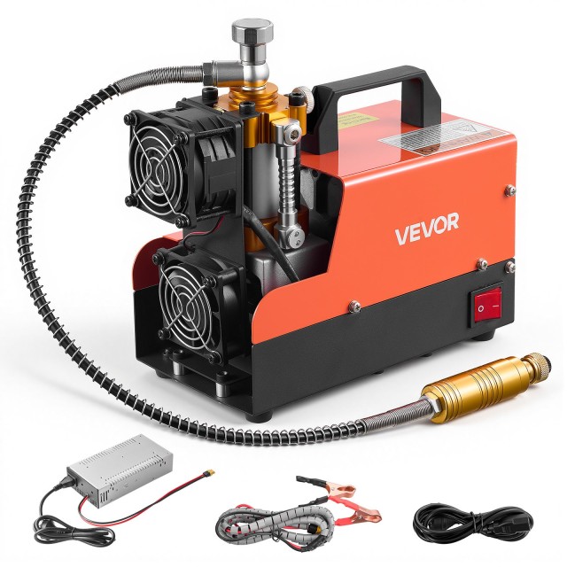 VEVOR Συμπιεστής Αέρα PCP 4500 PSI για Αεροβόλα, Paintball και Φιάλες Κατάδυσης, Φορητός 250W DC12V/AC230V με Εξωτερικό Μετατροπέα και Χειροκίνητη Διακοπή JYQQGYCQJ250V1ASN001V2