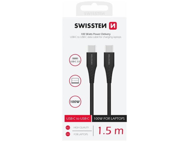 SWISSTEN Καλώδιο Δεδομένων TPE USB-C/USB-C Power Delivery 5A (100 W) 1,5 m, Μαύρο 8595217487109