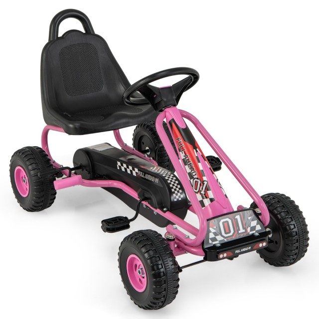 Costway Παιδικό Ποδήλατο Go Kart με Ρυθμιζόμενο Κάθισμα & Χειρόφρενο έως 30kg - Ροζ TY327797PI