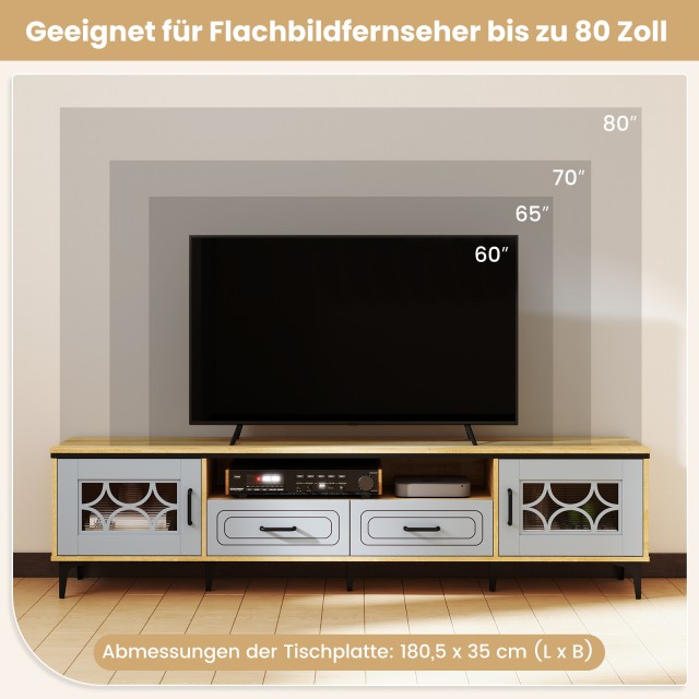 Costway Μπλε Μπαμπού Lowboard TV Schrank με 2 Συρτάρια & 2 Πόρτες για Τηλεοράσεις έως 80 ίντσες HV10745DE-OG+