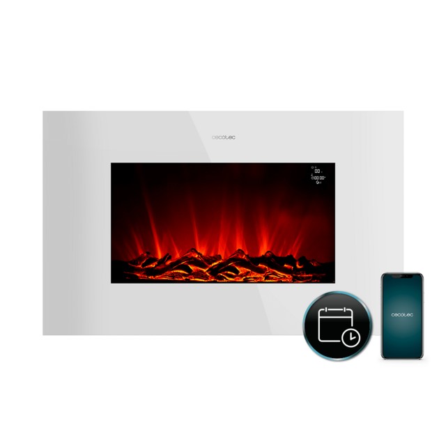 CECOTEC Ηλεκτρικό Τζάκι 35 2000W ReadyWarm 3590 Flames Connected White με Wi‑Fi, Τηλεχειριστήριο, Πάνελ από Ενισχυμένο Γυαλί, Ρυθμιζόμενη Φλόγα, Εβδομαδιαίο Χρονοδιακόπτη και Αισθητήρα Ανοιχτής Πόρτας CEC-117777
