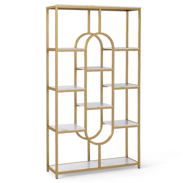 Costway Πενταώροφο Γεωμετρικό Βιβλιοθήκη Stand σε Λευκό & Χρυσό JV12894WH