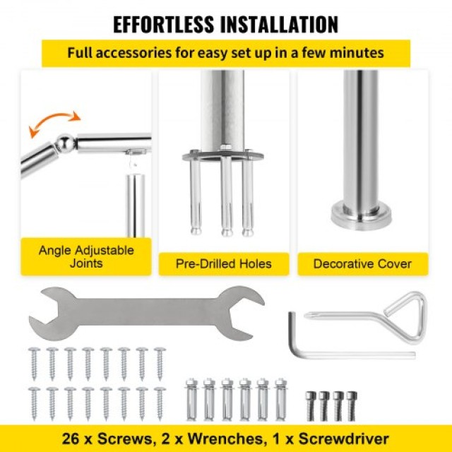 Κάγκελο 5 Σκαλοπατιών VEVOR από Ανοξείδωτο Ατσάλι για Εσωτερική & Εξωτερική Χρήση  BXGLTFS5BDLZ00001V0