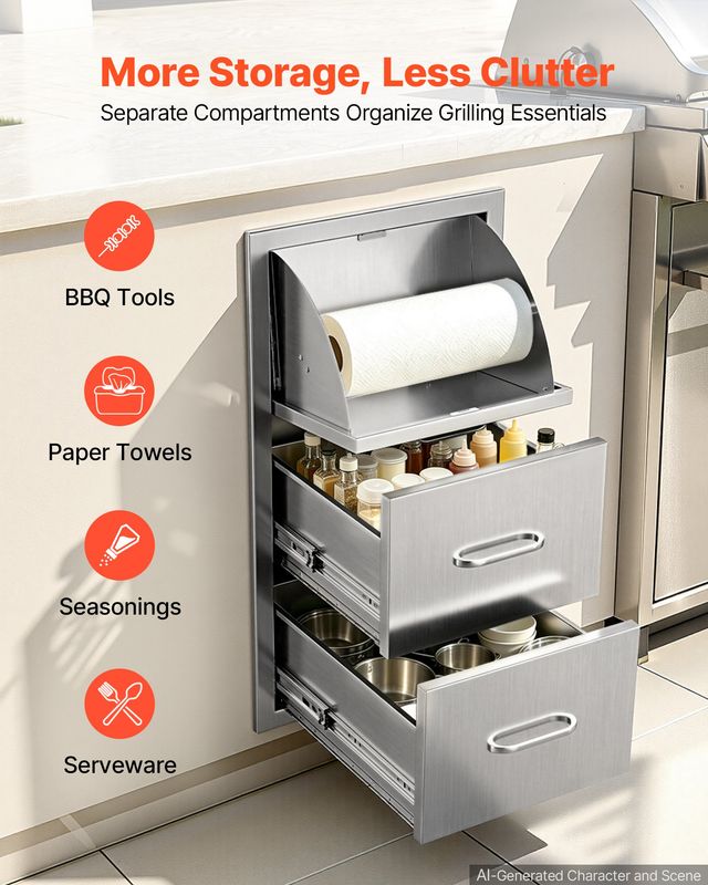 VEVOR Συρτάρια Εξωτερικής Κουζίνας για BBQ, 76,1 x 52,1 x 40,65 cm, με Θήκη Ρολού και Λαβή ZJJHWJ165W29UWG4P001V0