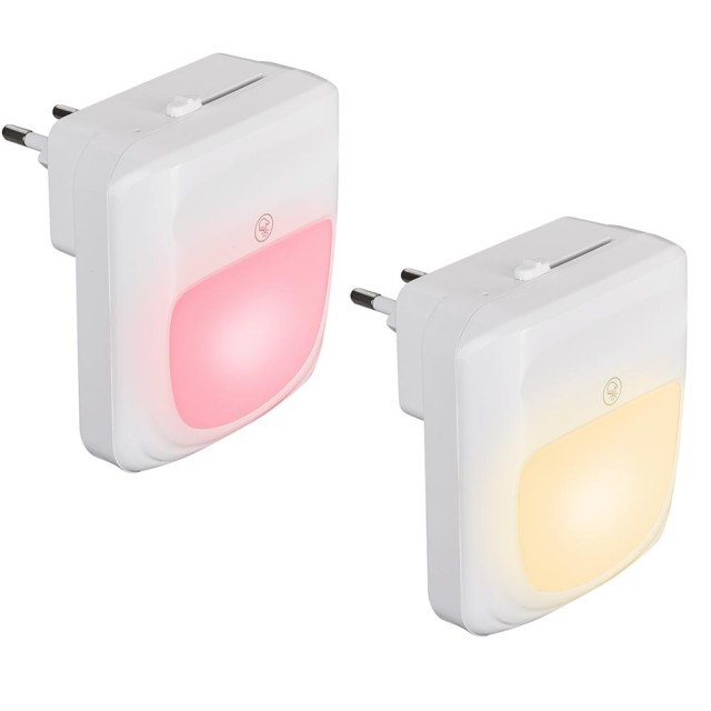 BAKAJI  2 Λάμπες Νυκτός LED με 3 Λειτουργίες RGB Λευκό Ρυθμιζόμενο Φωτισμό Σούρουπο  02837376