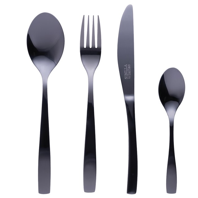 Galileo Σετ 16 μαχαιροπήρουνα γυαλιστερά μαύρα από ανοξείδωτο ατσάλι 180 Manhattan Sibilla 5914839